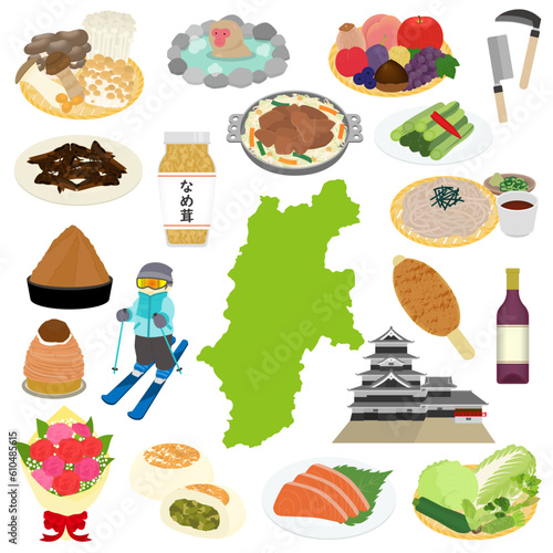 長野県の名物のイラストセット