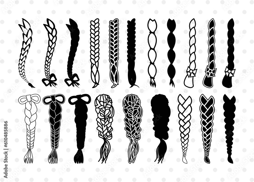 Hair Braided Silhouette, Hair Braided SVG, Braided Svg, Braided Hair