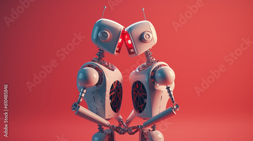 casal de robôs futurista apaixonados, celebração feliz dia dos namorados  photo