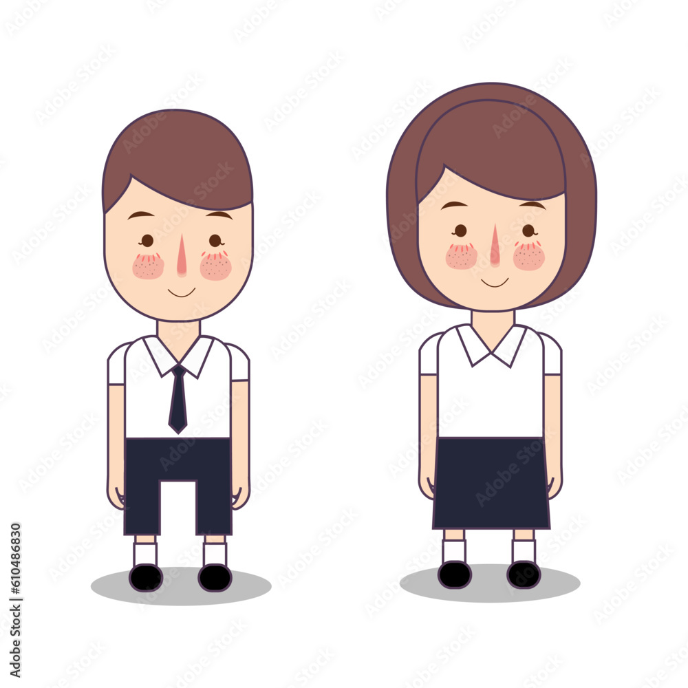 boy and girl cute character senior high school blue white indonesian uniform education student study learning boy and girl cute character senior high school blue white indonesian uniform education student study learning