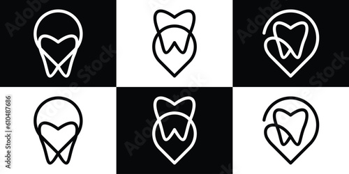 logo design minimalist dental and pin map icon vector illustration