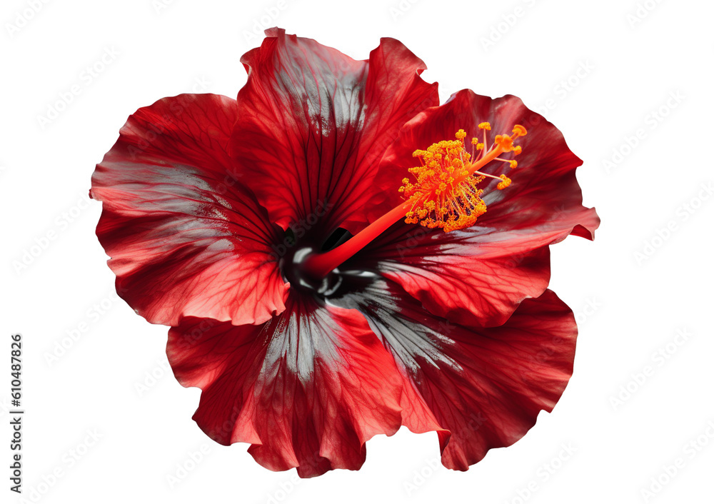 Hibiscus flower illustration on transparent background. Generative AI