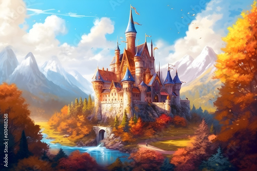 Fantsay illustration of Gothic Castle Generative AI