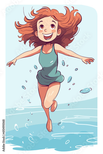 Vector Illustration  Girl Running on the Water  Full Body