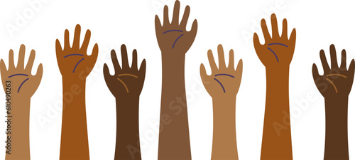 Minimalist Black Community Raising Hands Vector Illustration