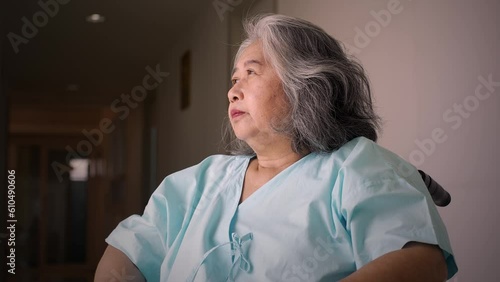Asian senior adult woman suffering from a mental disorder breakdown sickness, mental disorder concept, negative emotion, Alzheimer, depression and difficult life situation concept photo