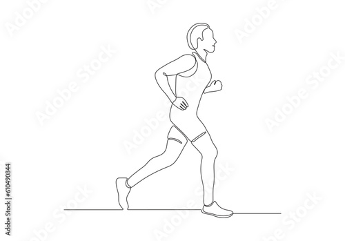 Continuous line drawing of a man doing running sport vector illustration. Premium vector.
