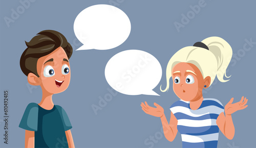 Teenage Couple Talking and Communicating Vector Cartoon Illustration. Stressed teenagers having a miscommunication problem 

