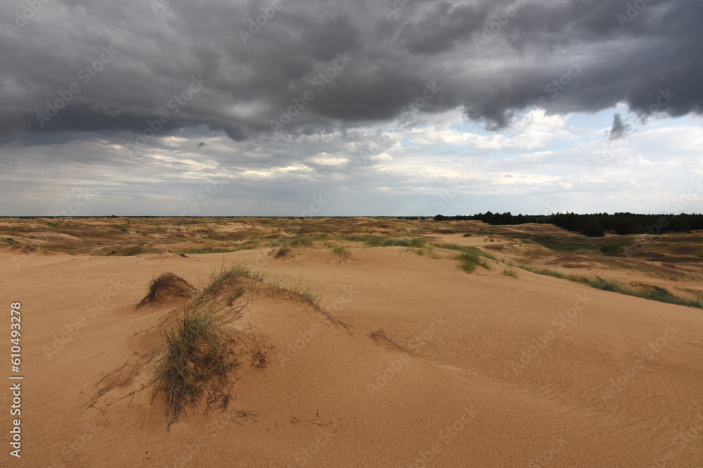 Thunderstorm in the desert. Ukrainian desert 