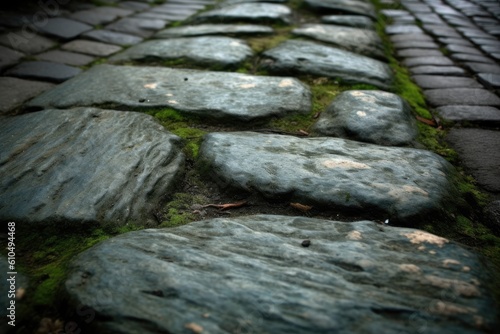 serene stone path covered in lush green moss Generative AI