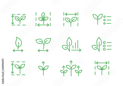 Size of plant sprout. Data smart farm. Editable outline. Vector line.