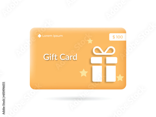 Gift card 3D vector. Loyalty program, customer gift reward bonus card