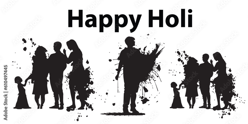 A set of happy Holi silhouette vector illustration A set of happy Holi silhouette vector illustration