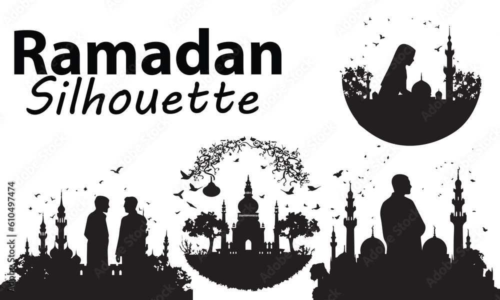 Obraz premium A set of silhouette Ramadan vector illustration