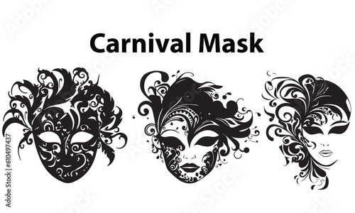 A set of party carnival mask silhouette vector design