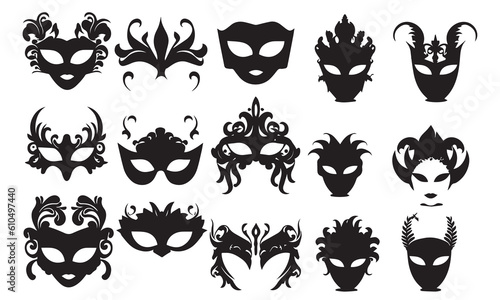 A set of silhouette carnival mask vector illustration