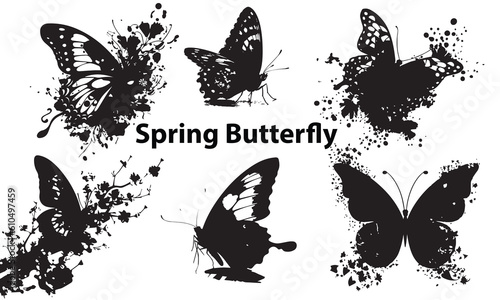 A set of spring butterfly silhouette vector illustration