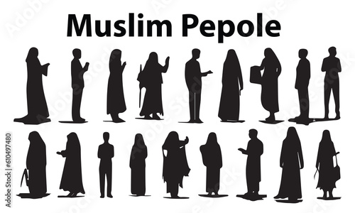 A set of silhouette muslim people vector illustration
