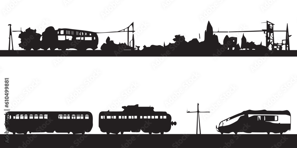 A set of silhouette train vector illustration