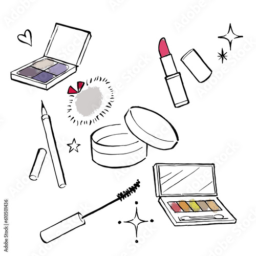 手描きのメイクアイテムのセット