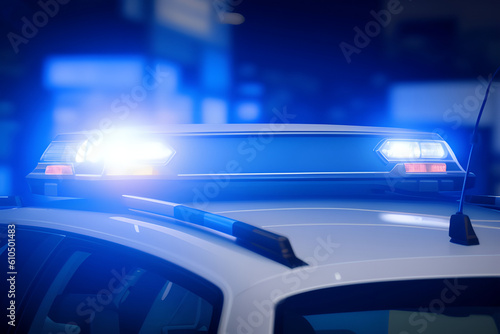 Einsatz der Polizei mit Streifenwagen und Blaulicht