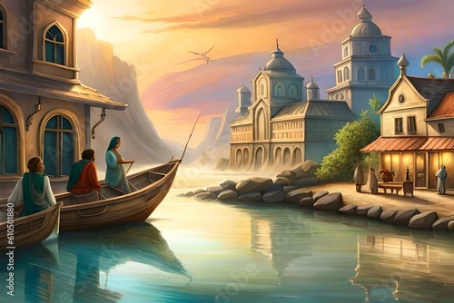 Digital art of an old fishing town in India © saurav005