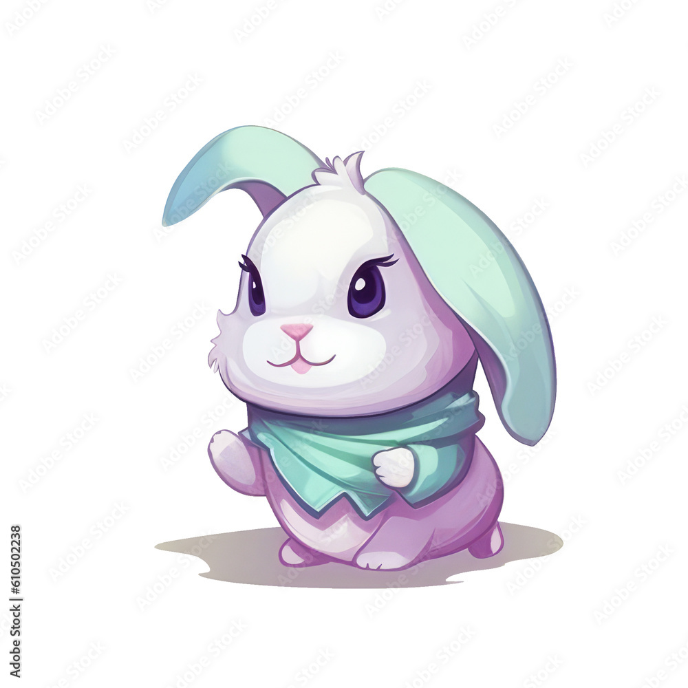 Obraz premium cute little bunny with purple eyes and with big ears ai image generative