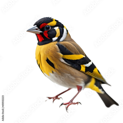 European goldfinch, Goldfinch bird, isolated, transparent background, no background. PNG. Generative AI. 