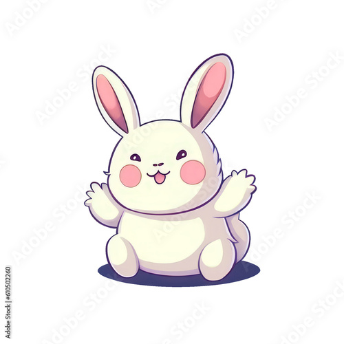 cute white fluffy Easter rabbit cheerful happy ai image generative