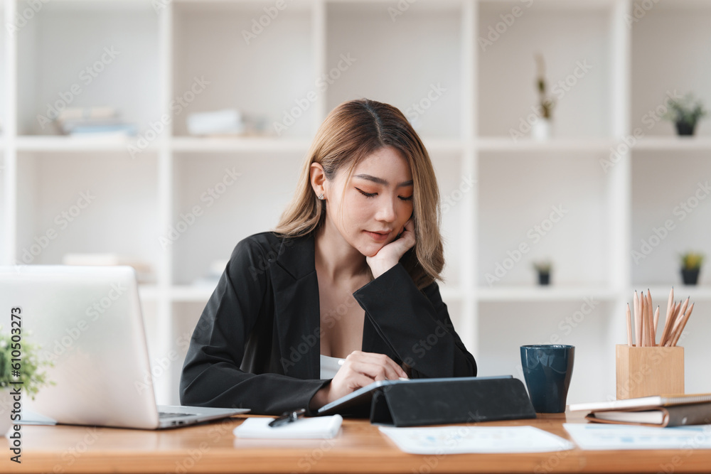Accountant woman working on laptop and do document, tax, exchange, research, accounting and Financial advisor concept Accountant woman working on laptop and do document, tax, exchange, research, accounting and Financial advisor concept