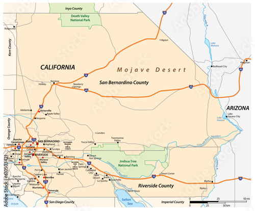 Vector road map of the Inland Empire region of California, United States