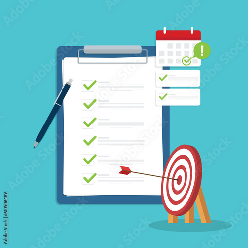 Successful completion of business tasks. Checklist with a business tasks completed.