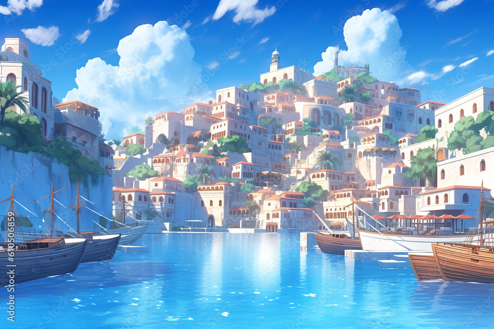 Obraz premium 繊細で芸術的な街や村系背景のイラスト(AI generated image)