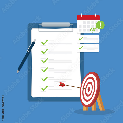 Successful completion of business tasks. Checklist with a business tasks completed.