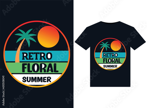 Retro Floral Summer illustrations for print-ready T-Shirts design