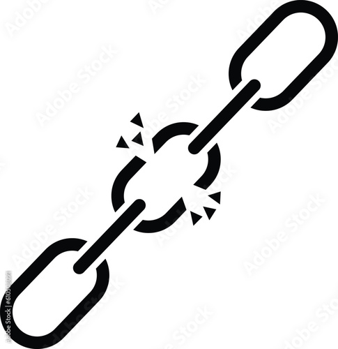 Broken chain link icon. Wreck chain link sign. Failure disconnection idea concept. Black broken chain symbol. Broken seo backlink logo. flat style.