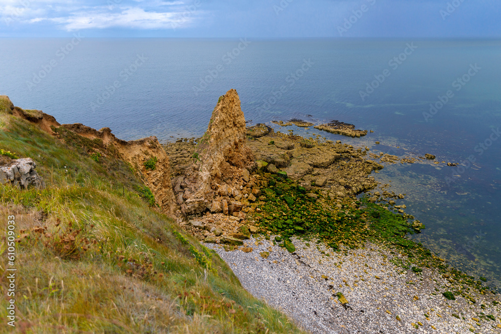 Pointe du Hoc, famous World War II site, on a summer day, in Normandy, France