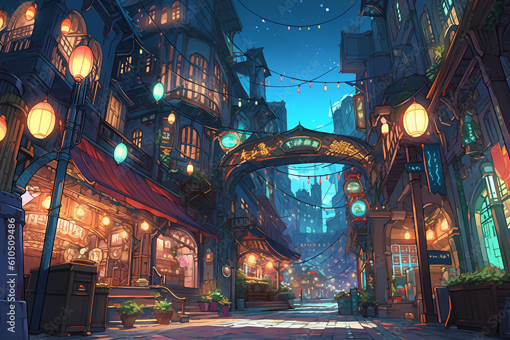 Obraz premium 繊細で芸術的な街や村系背景のイラスト(AI generated image)