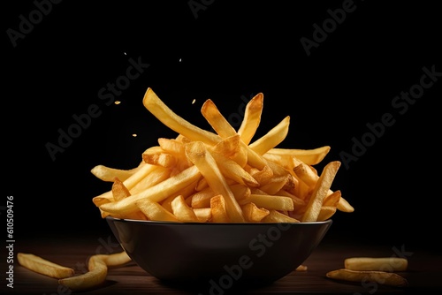French Fries On Black Background
