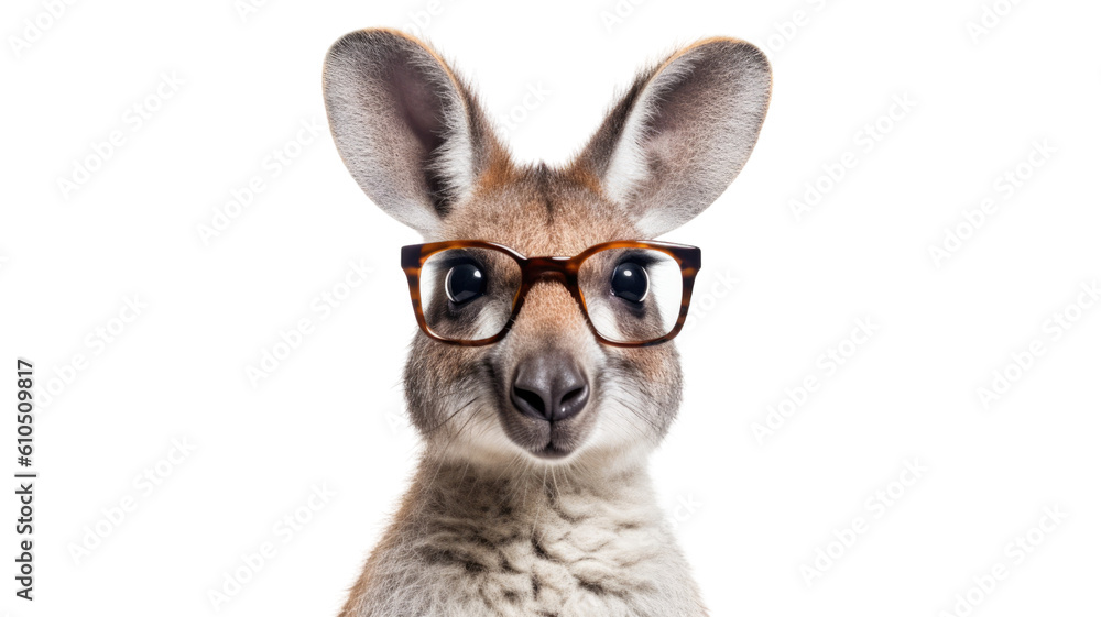 close-up of a wallaby wearing small glasses isolated on a transparent background close-up of a wallaby wearing small glasses isolated on a transparent background