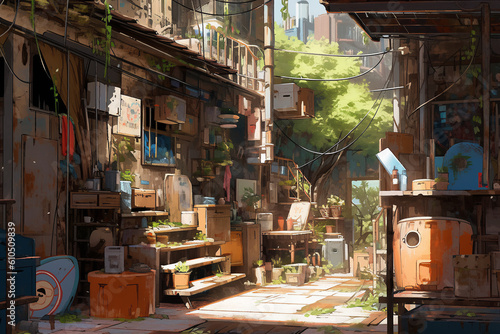 繊細で芸術的な街や村系背景のイラスト(AI generated image)