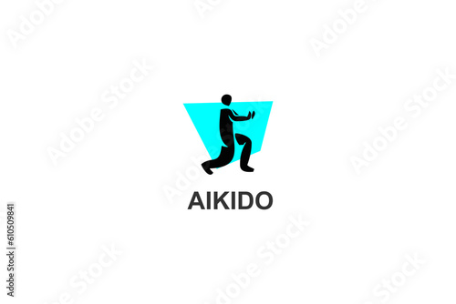 aikido sport vector line icon. sportman, fighting stance. sport pictogram illustration.