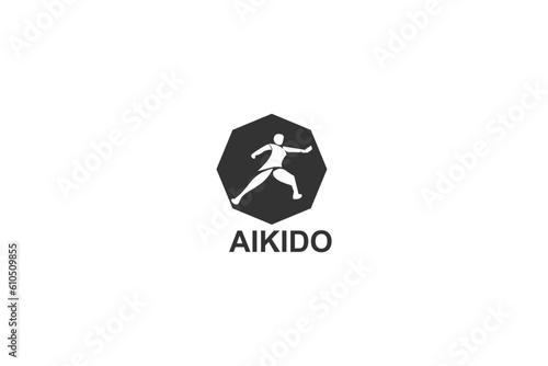 aikido sport vector line icon. sportman, fighting stance. sport pictogram illustration.