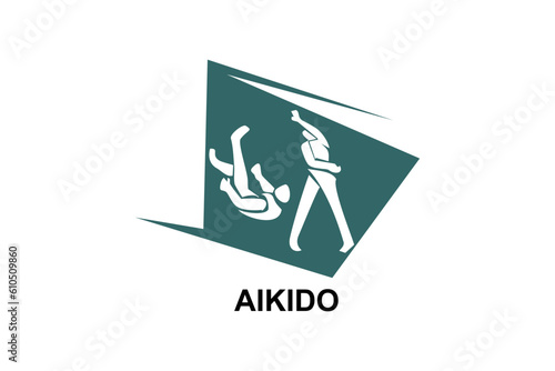 aikido sport vector line icon. sportman, fighting stance. sport pictogram illustration.