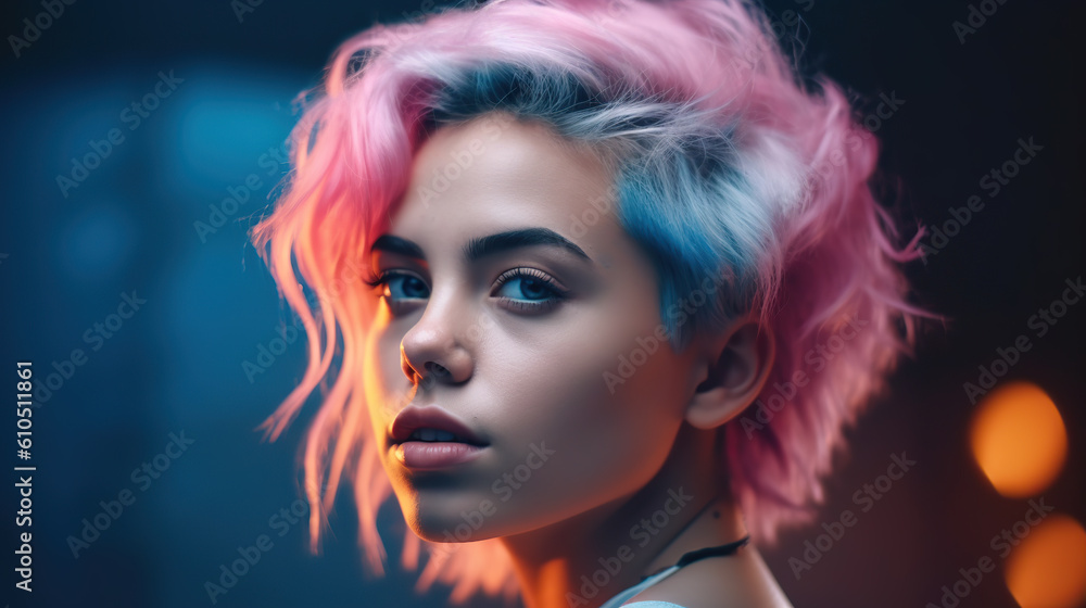 Fototapeta premium Portrait of a woman with pink hair