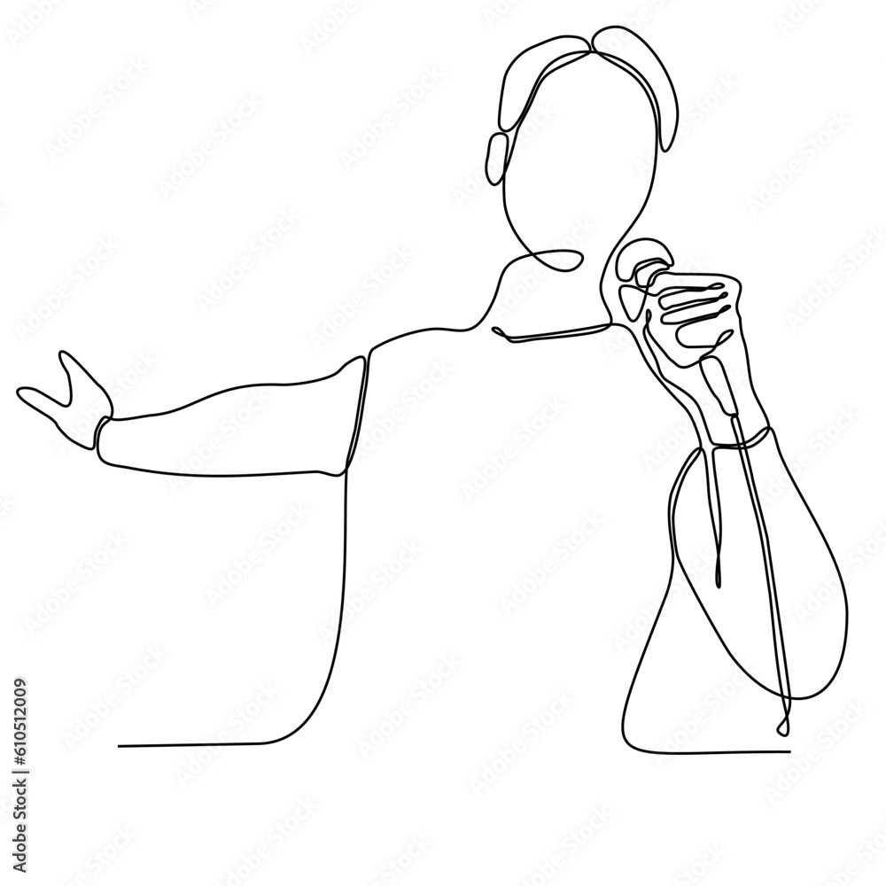 Single Line Drawing Of Happy Young Male Pop Singer Holding Microphone single-line-drawing-of-happy-young-male-pop-singer-holding-microphone