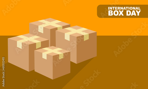 4 boxes or cardboard neatly arranged and bold text commemorating INTERNATIONAL BOX DAY On JUNE 19
