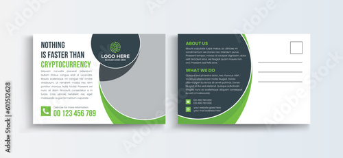 Cryptocurrency postcard design template. Cryptocurrency Company Business Postcard Template Design, Simple and Clean Modern Minimal Postcard Template, Business Postcard Layout