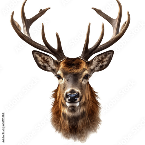 Portrait of deer with horns isolated on transparent background