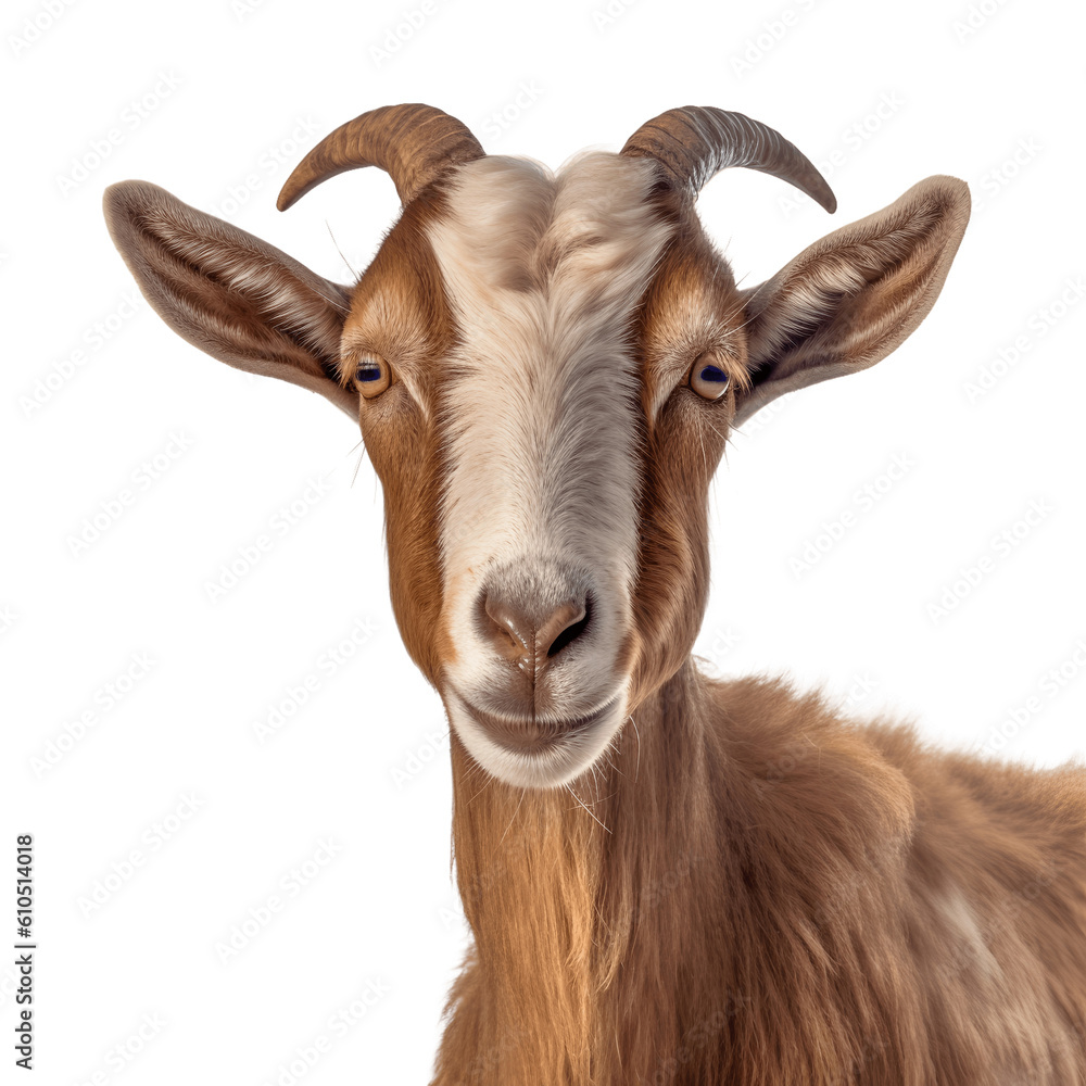 Portrait of a goat with horns isolated on transparent background Portrait of a goat with horns isolated on transparent background